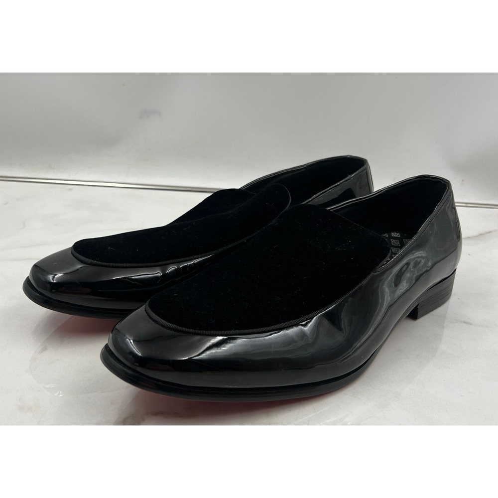 La Milano Laurel Loafer Shoes Men's Size 12 Black Patent Velvet Red Bottom Dress